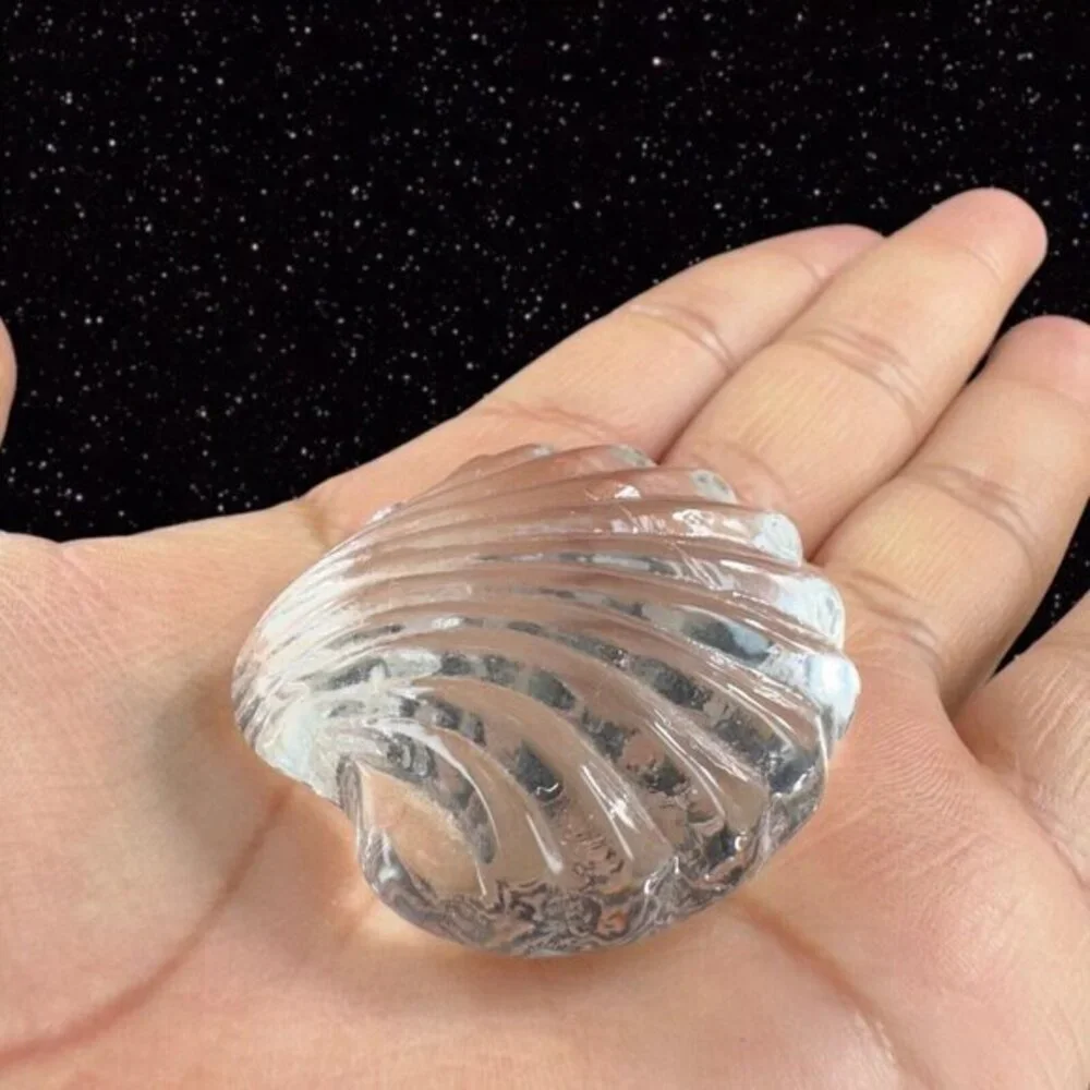 Clear Miniature Art Glass Nautical Theme‎ Shell Figurine Small Paperweight Glass